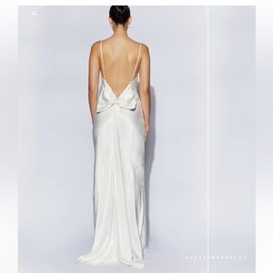 KAILEY Low Back Maxi Dress With Detachable Bow Train - White